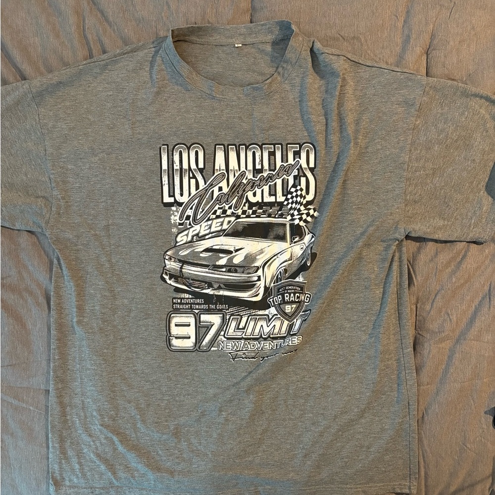 Gray Graphic Tee with Car Print